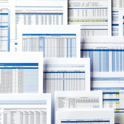 numerous spreadsheet reports printed
