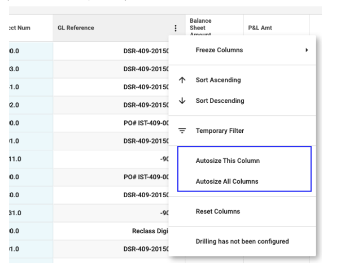 Mirus Autosize Columns Feature