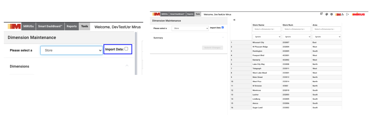 Mirus Dimension Maintenance Import Feature