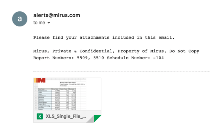 Mirus XLS Single File Alert