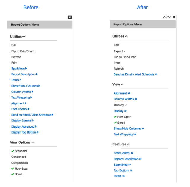 Single Page Application- Report Options