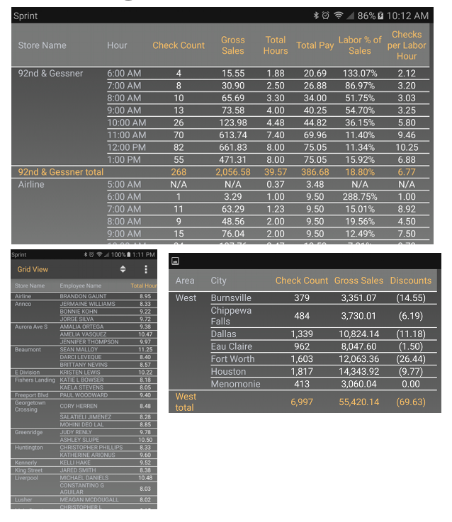 resstaurant analytics platform- mobile report examples